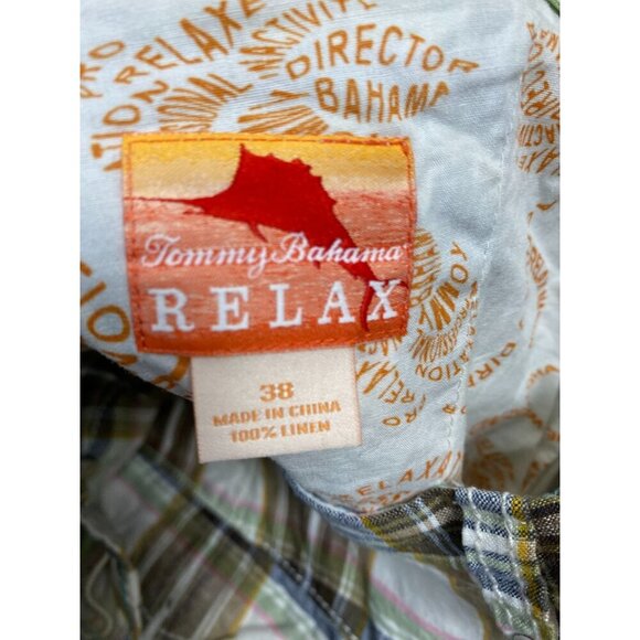 Tommy Bahama Linen Relax Mens Shorts Size 38 Plaid Chino Vacation Brown beach - Picture 3 of 14